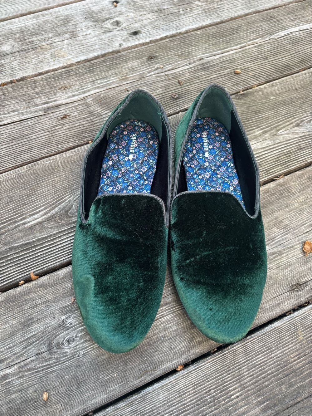 Women’s Velvet Slip-On Loafers in Emerald Green by Birdie